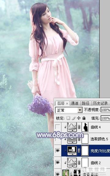 Photoshop给树林中的美女加上梦幻的青蓝色35