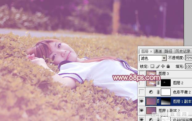 Photoshop将躺草地上的美女打造出柔和的秋季红褐色24