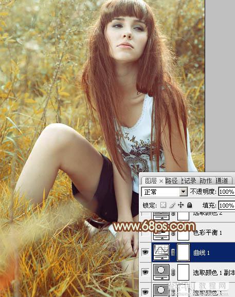 Photoshop将坐草地的美女增加上秋季橙色调11