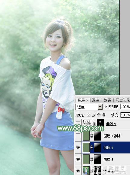 Photoshop将外景美女图片打造唯美的夏季青绿色36