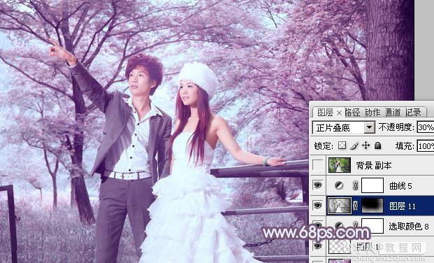 Photoshop将树林婚片调制出唯美浪漫的蓝紫色31