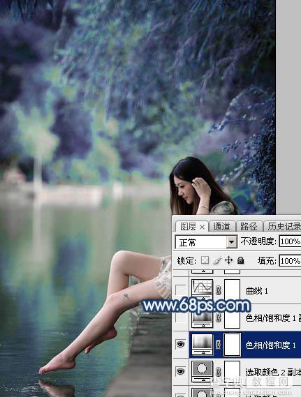Photoshop为江景美女图片打造唯美梦幻的蓝紫色11