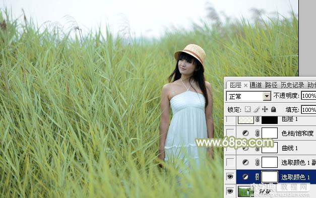 Photoshop将芦苇美女图片打造非常淡雅的冷色调6
