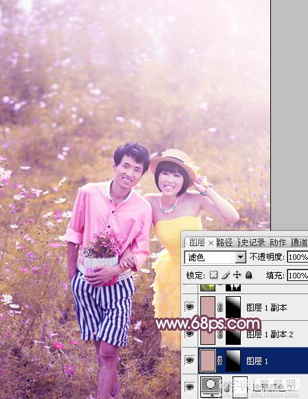 Photoshop为草地情侣调制出朦胧的粉紫色24