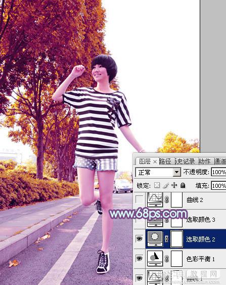 Photoshop将公路上的美女调制出清爽的紫绿色效果18