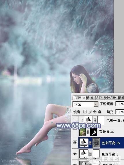 Photoshop为溪边美女图片打造梦幻的淡蓝色20