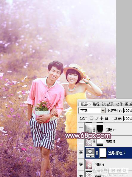 Photoshop为草地情侣调制出朦胧的粉紫色39