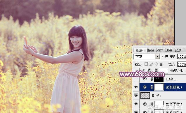 Photoshop将偏暗野花中的美女图片调制出纯美的淡黄色28
