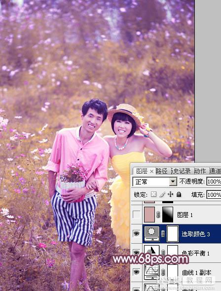 Photoshop为草地情侣调制出朦胧的粉紫色23