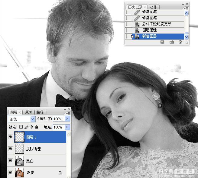 PhotoShop将婚礼照片修饰成经典黑白人像的润饰详细教程17