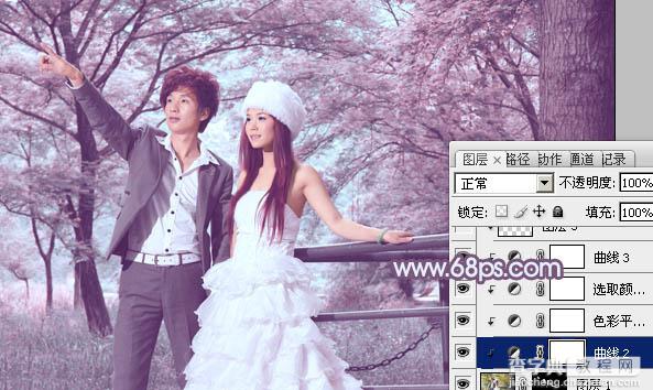 Photoshop将树林婚片调制出唯美浪漫的蓝紫色22