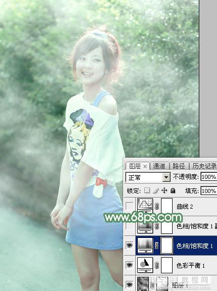Photoshop将外景美女图片打造唯美的夏季青绿色25