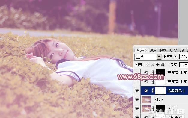 Photoshop将躺草地上的美女打造出柔和的秋季红褐色33