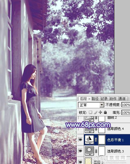 photoshop利用通道替换将房檐下美女图片增加上柔和的蓝色效果31