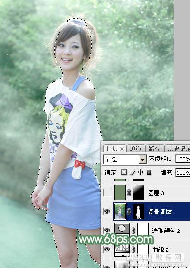 Photoshop将外景美女图片打造唯美的夏季青绿色34