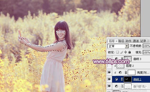 Photoshop将偏暗野花中的美女图片调制出纯美的淡黄色30