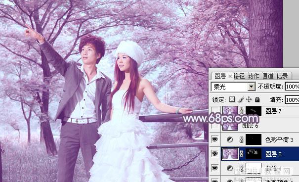 Photoshop将树林婚片调制出唯美浪漫的蓝紫色29