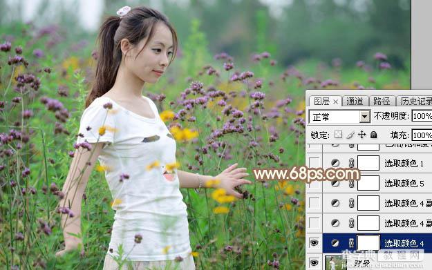 Photoshop为花丛中的美女加上甜美的淡粉色4