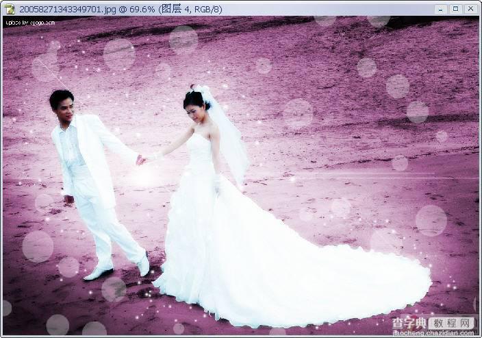 photoshop为外景婚纱照添加粉色浪漫边框效果的教程38