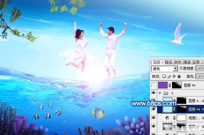 Photoshop打造在海面跳跃的清爽夏季海景婚片35