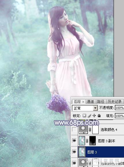 Photoshop给树林中的美女加上梦幻的青蓝色26