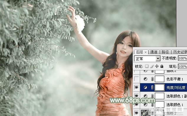 Photoshop为外景人物图片打造柔美的古典褐绿色16