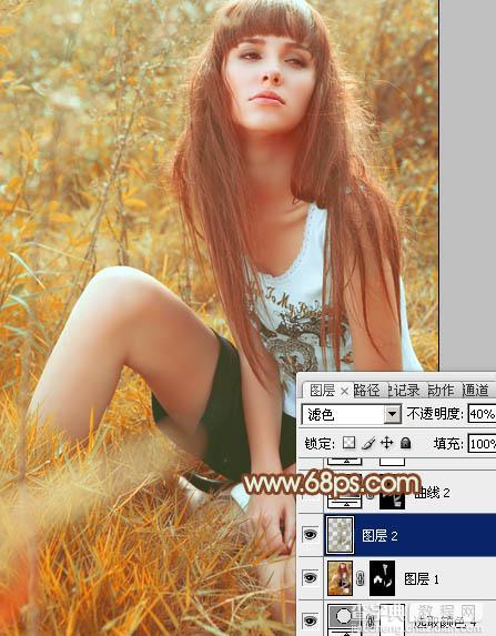 Photoshop将坐草地的美女增加上秋季橙色调33
