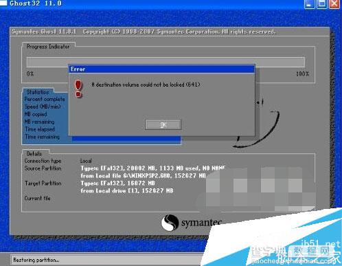 GhostWin7系统安装时出错提示a destination volum如何解决？1