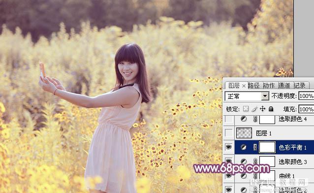 Photoshop将偏暗野花中的美女图片调制出纯美的淡黄色23