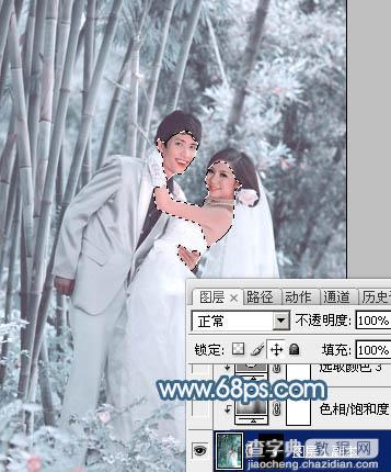 Photoshop为竹林婚片调制出梦幻复古的淡调青蓝色18