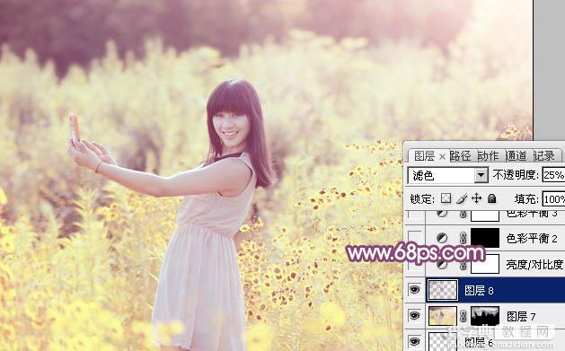Photoshop将偏暗野花中的美女图片调制出纯美的淡黄色37