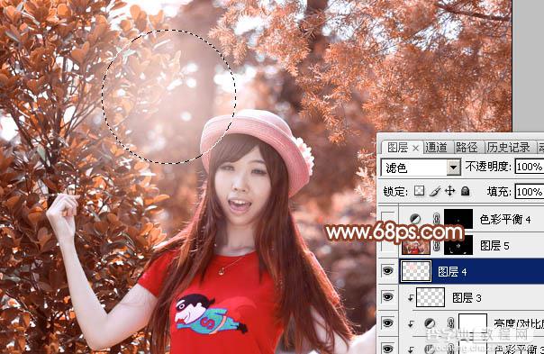 Photoshop打造唯美的橙红色树林人物图片43