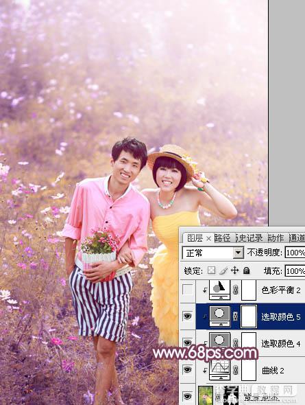 Photoshop为草地情侣调制出朦胧的粉紫色35