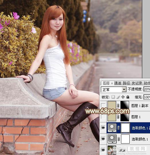 Photoshop将花坛边的美女加上漂亮的秋季暖褐色7