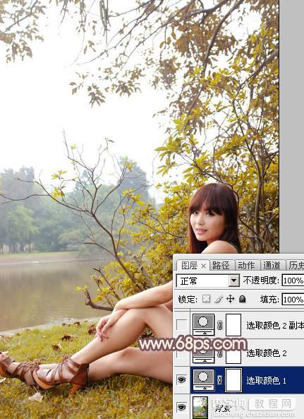 Photoshop为河边的美女加上漂亮的秋季粉红色6