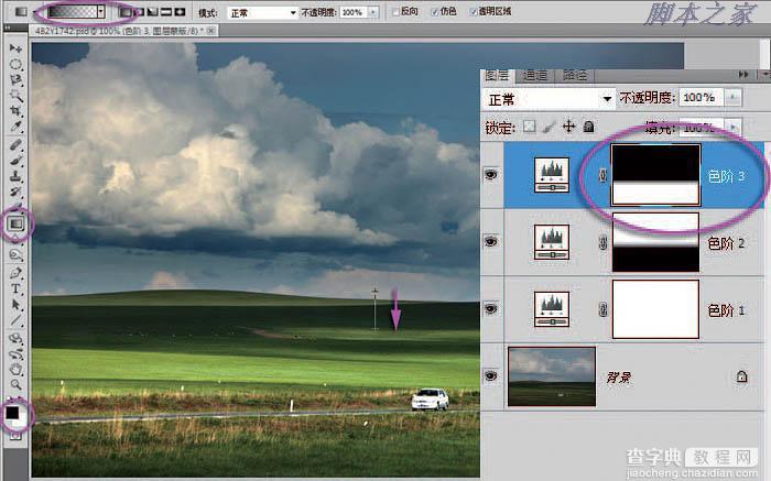 photoshop利用直方图信息完美修复严重偏暗的草原图片8