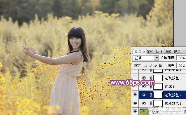 Photoshop将偏暗野花中的美女图片调制出纯美的淡黄色11