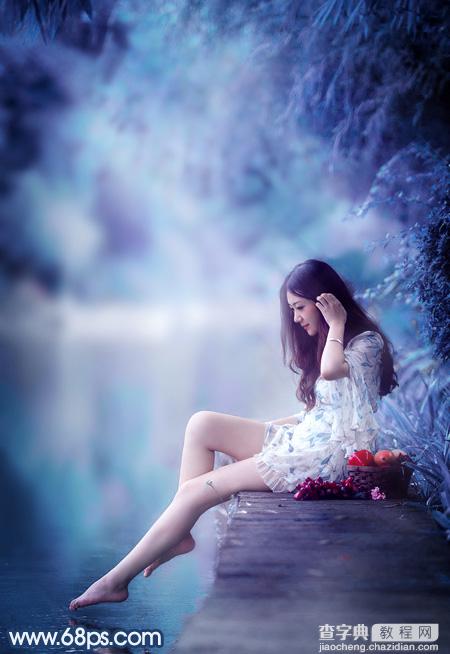 Photoshop为江景美女图片打造唯美梦幻的蓝紫色2