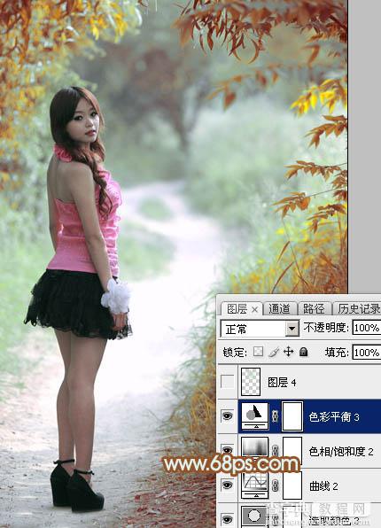 Photoshop给绿树中的人物加上唯美的秋季橙绿色37