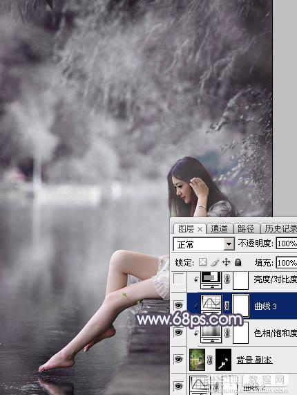 Photoshop将湖景美女图片打造出个性的中性暗蓝色26