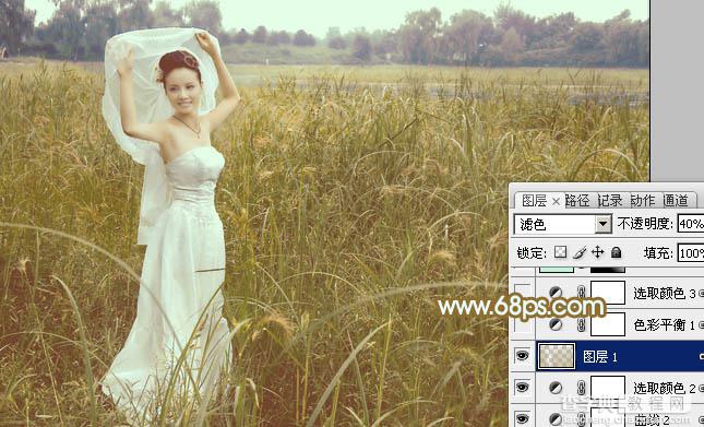 Photoshop将芦苇中的美女图片增加流行的青黄色效果17