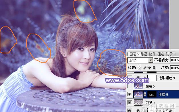 Photoshop为夏日趴在石桌上的美女图片增加小清新淡蓝色21