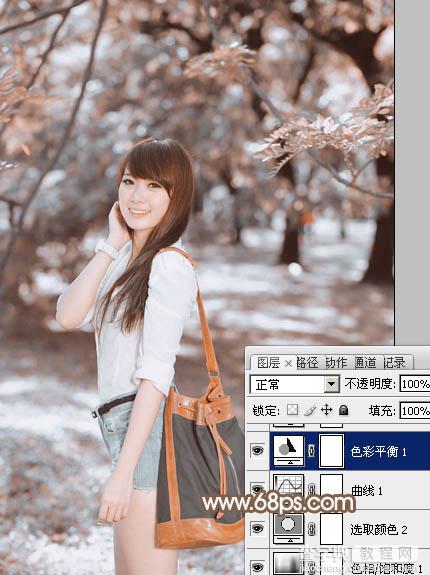 Photoshop为公园中的美女调制出小清新暖褐色20