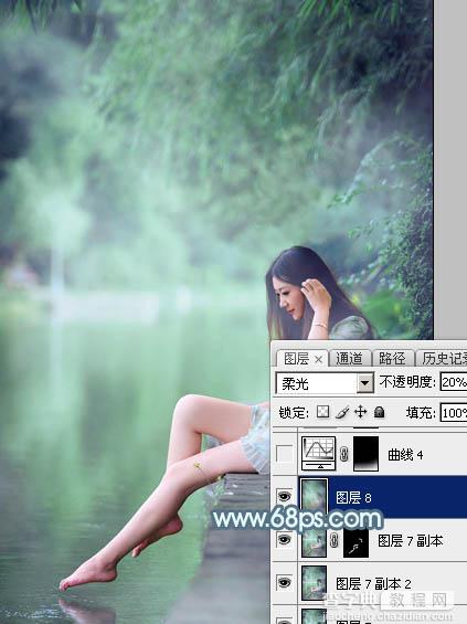 Photoshop将水边的美女调制出淡淡的青绿蜜糖色33