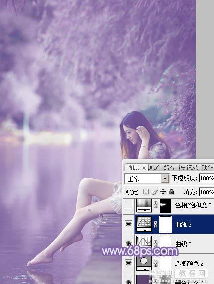 Photoshop为河岸边的美女打造出唯美的粉紫色26