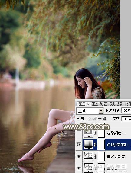 Photoshop将河景美女图片打造甜美的红褐色10