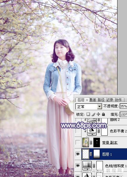 Photoshop为春季花木下的美女加上梦幻的粉紫色29