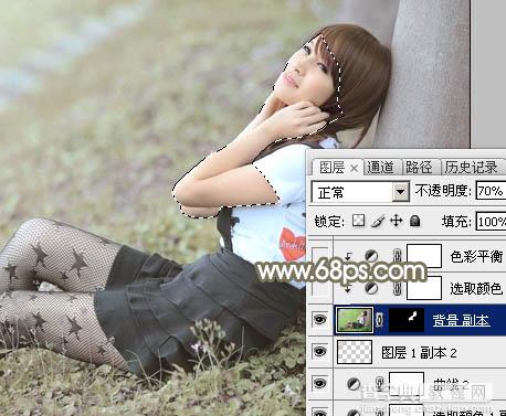 Photoshop为春季外景美女加上柔和的中性黄绿色25