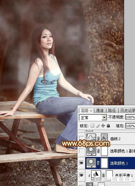 Photoshop为外景美女加上唯美的中性红褐色21