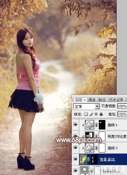 Photoshop调制出漂亮的红褐色树林人物图片40